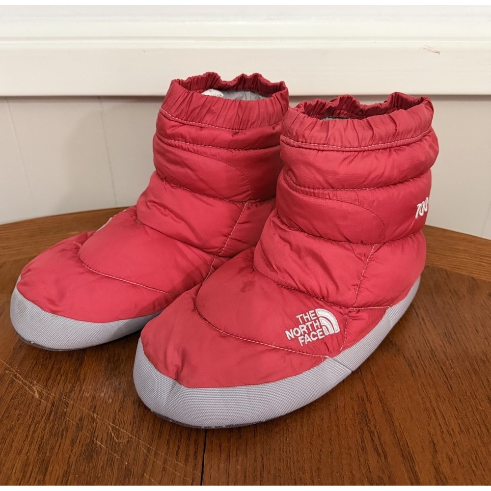 North Face Nuptse Apres Booties Women M Red 700-Fill Down Insulated Slipper Shoe